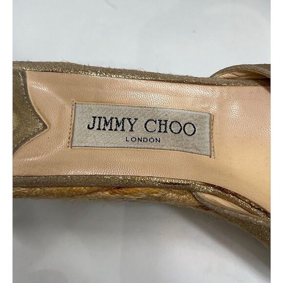 Jimmy Choo Gold Metallic Strappy Slip-On Platform Sandal Woven Wedges Sz 42 - Picture 5 of 10